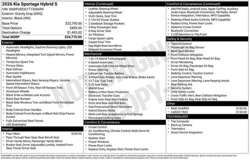 Gravity Gray 2026 Kia Sportage Hybrid S