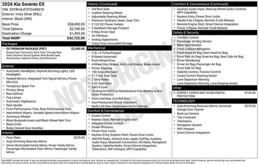Ivory Silver 2026 Kia Sorento EX