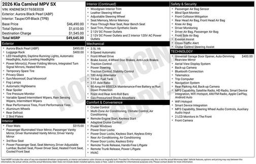 Aurora Black Pearl 2026 Kia Carnival SX