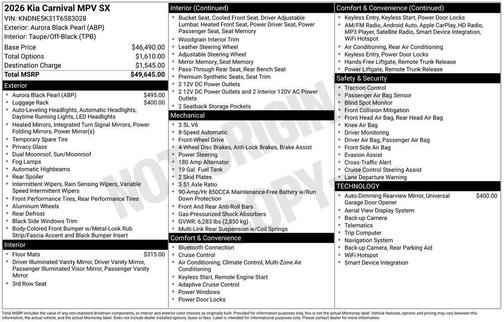 Aurora Black Pearl 2026 Kia Carnival SX