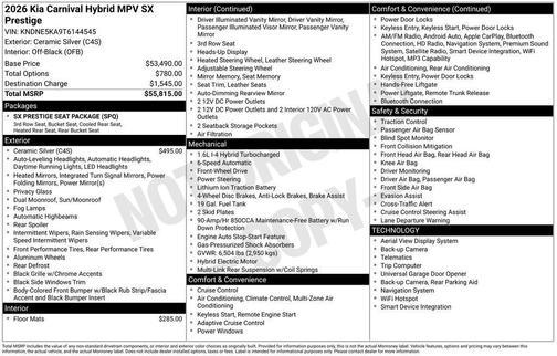 Ceramic Silver 2026 Kia Carnival Hybrid SX Prestige