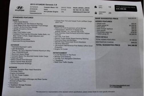 Caspian Black 2015 Hyundai Genesis 3.8