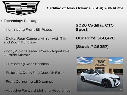 Summit White 2026 Cadillac CT5 Sport RWD