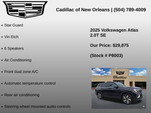 Deep Black Pearl Effect 2025 Volkswagen Atlas 2.0T SE w/Technology