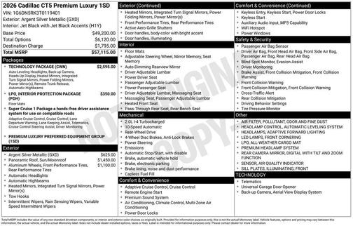 Silver Metallic 2026 Cadillac CT5 Premium Luxury RWD
