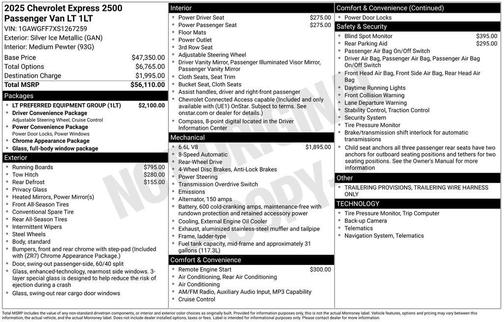 Silver Ice Metallic 2025 Chevrolet Express 2500 LT