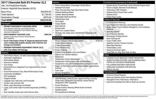 Nightfall Gray Metallic 2017 Chevrolet Bolt EV Premier