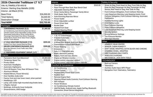 Sterling Gray Metallic 2026 Chevrolet Trailblazer LT