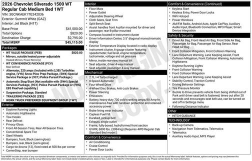 Summit White 2026 Chevrolet Silverado 1500 WT