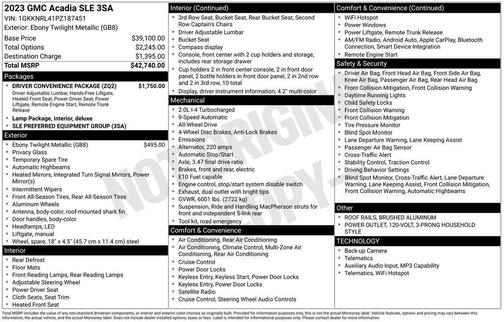 Ebony Twilight Metallic 2023 GMC Acadia SLE