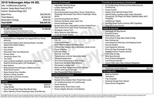 2018 Volkswagen Atlas 3.6L SEL