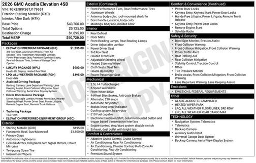 2026 GMC Acadia Elevation