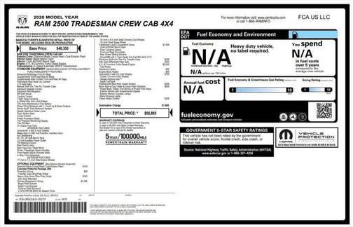 2020 RAM 2500 Tradesman 4x4 4dr Crew Cab 6.3 ft. SB Pickup