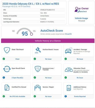 2020 Honda Odyssey EX L 4dr Mini Van