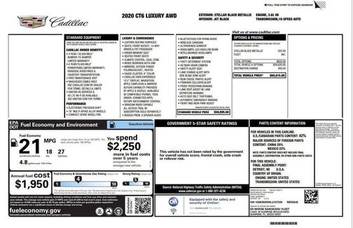 Black 2020 Cadillac CT6 3.6L Luxury