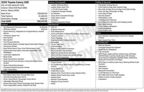 Wind Chill Pearl 2020 Toyota Camry XSE