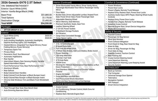 2026 Genesis GV70 2.5T Select