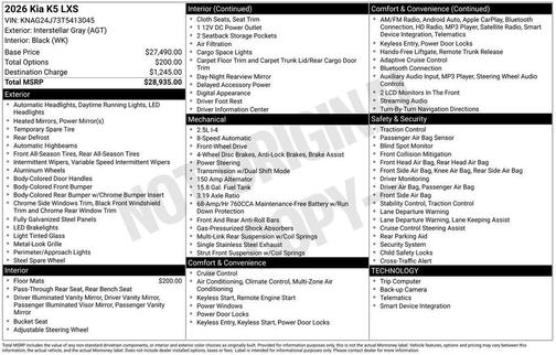 Interstellar Gray 2026 Kia K5 LXS FWD