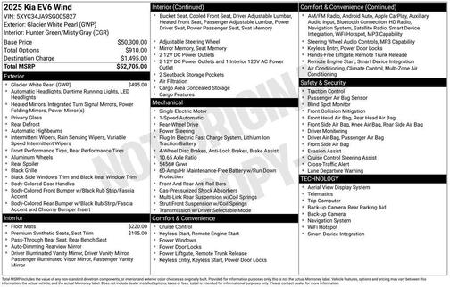 Glacier White Pearl 2025 Kia EV6 Wind RWD