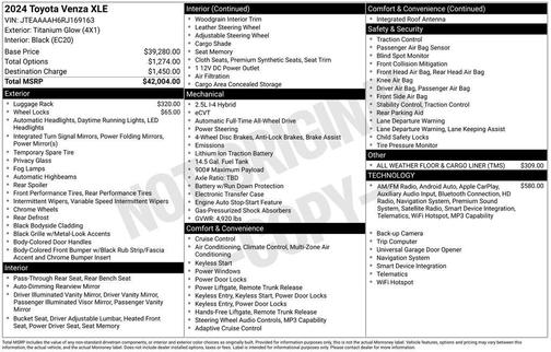 Titanium Glow 2024 Toyota Venza XLE