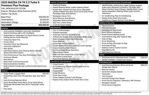 2025 Mazda CX-70 3.3 Turbo S Premium Plus