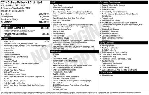 Ice Silver Metallic 2014 Subaru Outback 2.5i Limited