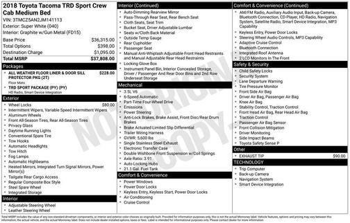 Super White 2018 Toyota Tacoma TRD Sport