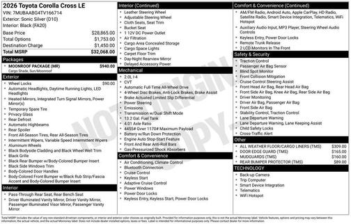 Sonic Silver 2026 Toyota Corolla Cross LE