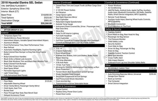 Symphony Silver 2018 Hyundai ELANTRA SEL