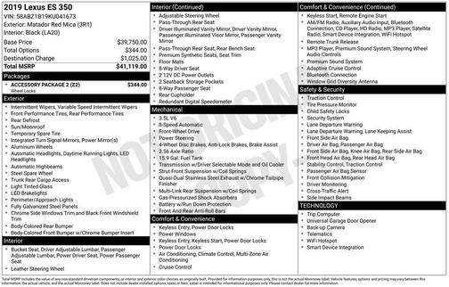 Matador Red Mica 2019 Lexus ES 350 Base