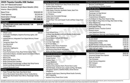 Blueprint/Midnight Black Metallic 2025 Toyota Corolla XSE
