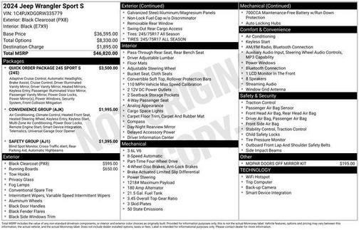 Black Clearcoat 2024 Jeep Wrangler Sport S