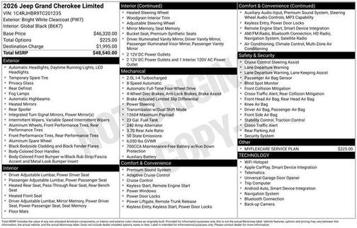 Bright White Clearcoat 2026 Jeep Grand Cherokee Limited