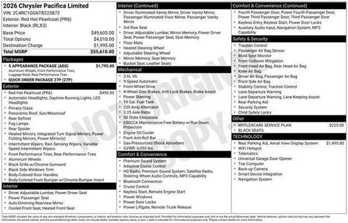 Red Hot Pearlcoat 2026 Chrysler Pacifica Limited
