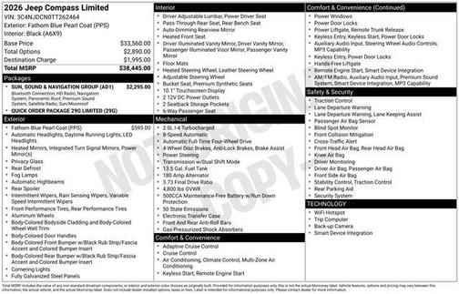 Fathom Blue Pearl Coat 2026 Jeep Compass Limited