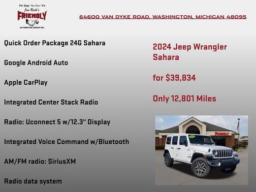 Bright White Clearcoat 2024 Jeep Wrangler 4-Door Sahara 4x4