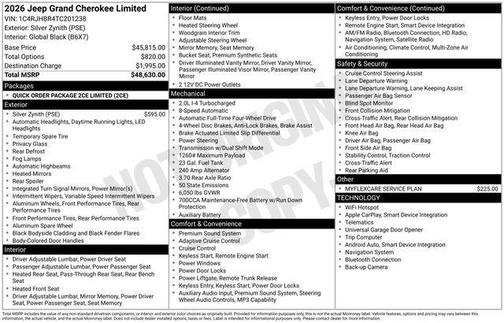 Silver Zynith 2026 Jeep Grand Cherokee Limited