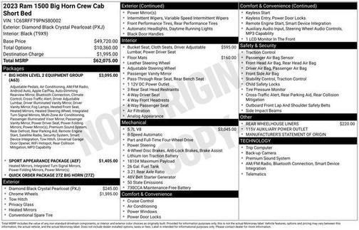Diamond Black Crystal Pearlcoat 2023 RAM 1500 Big Horn/Lone Star