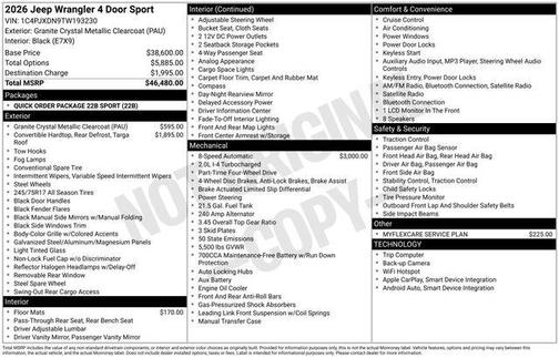 Granite Crystal Metallic Clearcoat 2026 Jeep Wrangler Sport