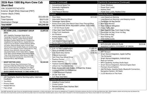 Bright White Clearcoat 2026 RAM 1500 Big Horn