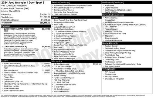 Black Clearcoat 2024 Jeep Wrangler Sport S
