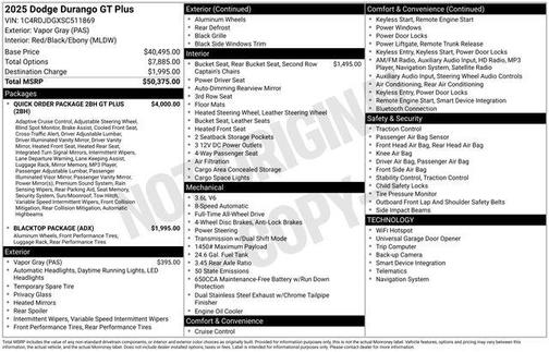 Vapor Gray 2025 Dodge Durango GT Plus
