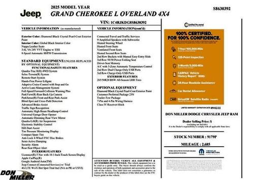 Diamond Black 2025 Jeep Grand Cherokee L Overland