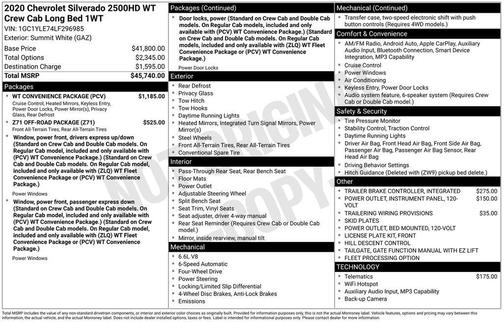 Summit White 2020 Chevrolet Silverado 2500 WT