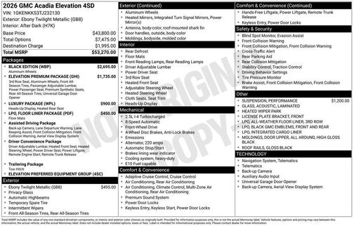 2026 GMC Acadia Elevation FWD
