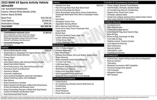 Mineral White Metallic 2022 BMW X3 sDrive30i