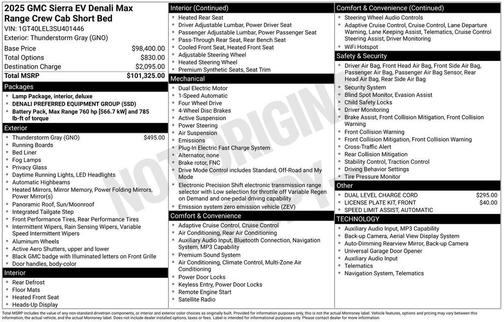 Thunderstorm Gray 2025 GMC Sierra EV Max Range Denali