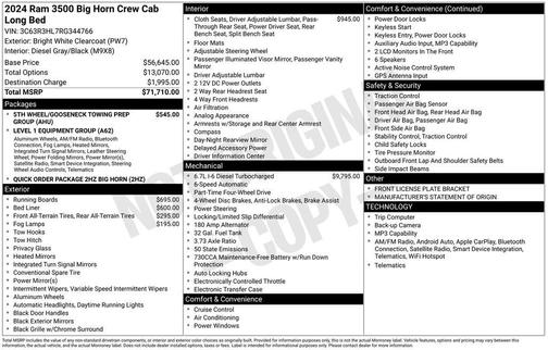 Bright White Clearcoat 2024 RAM 3500 Big Horn Crew Cab 4x4 8' Box