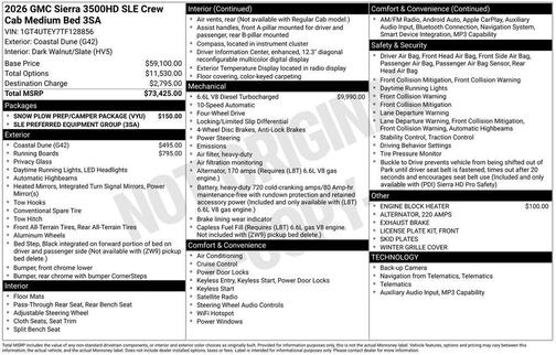 White Sands 2026 GMC Sierra 3500 SLE
