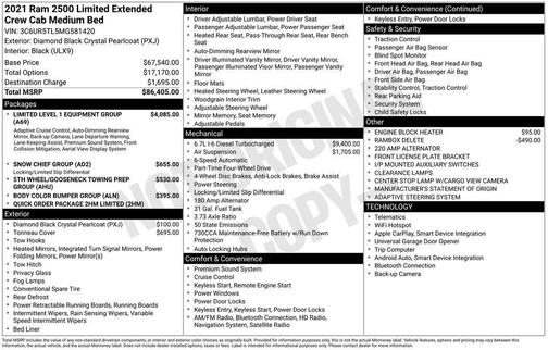 2021 RAM 2500 Limited Mega Cab 4x4 6'4' Box